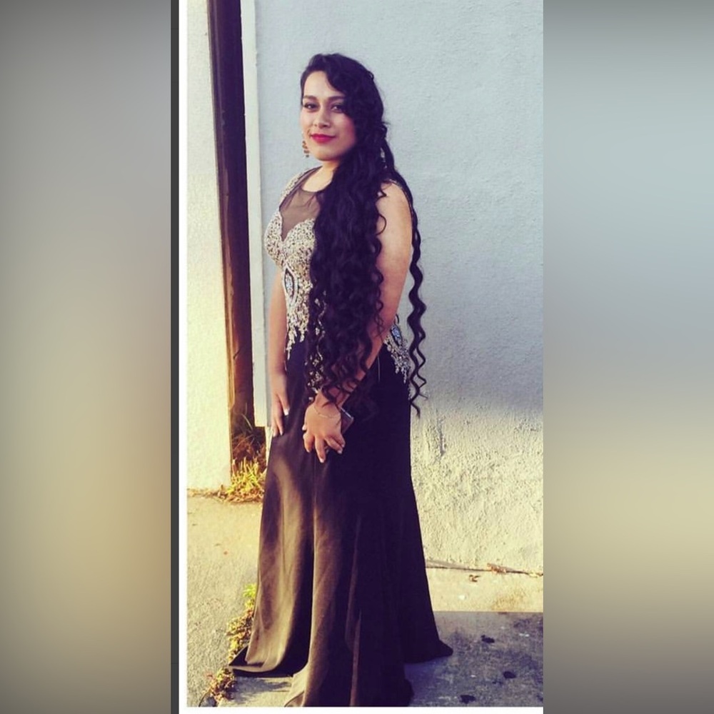 BLACK/Gold print PROM DRESS